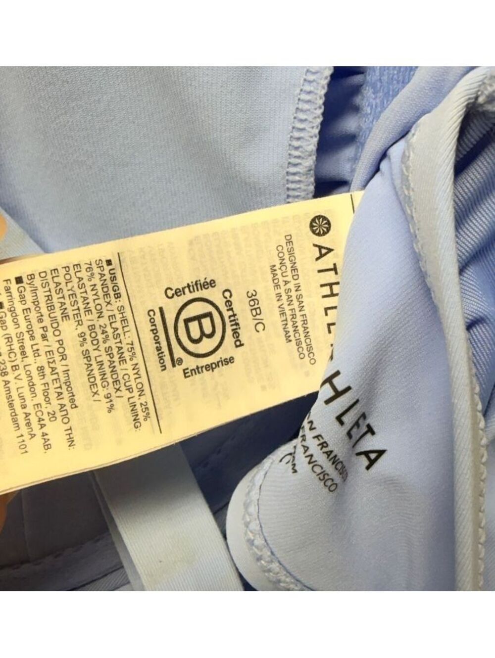 Athleta Square Neck Bra Cup Tankini Swim Top 36B/C Light Blue Style 531213 - Picture 3 of 4